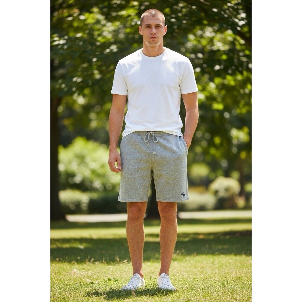 Abercrombie & Fitch Men's Gray Sweat Shorts Fleece Drawstring Pockets Size Small